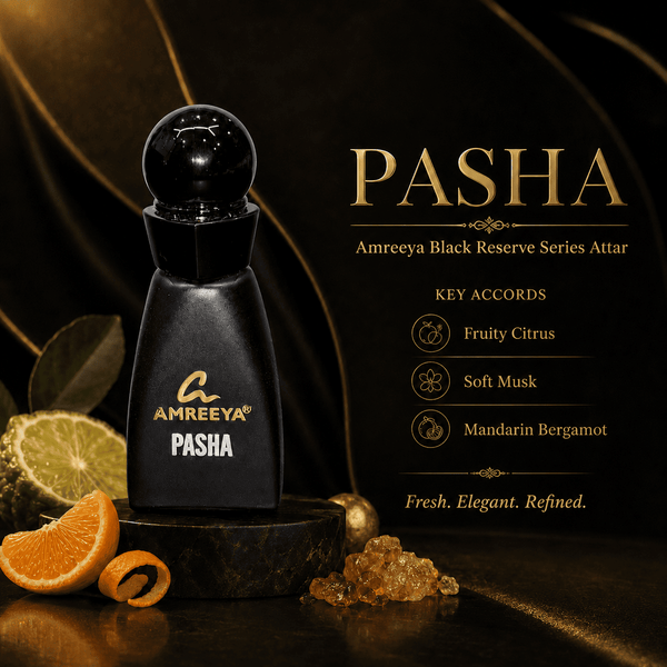 PASHA Amreeya Black Reserve Series Attar 12ml – Premium Luxury Attar | Best Attar in India | Long Lasting Citrus Musky Attar