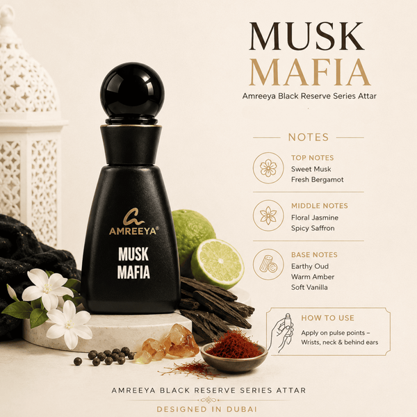 MUSK MAFIA Amreeya Black Reserve Series Attar 12ml – Premium Luxury Attar | Best Attar in India | Long Lasting Musky Attar