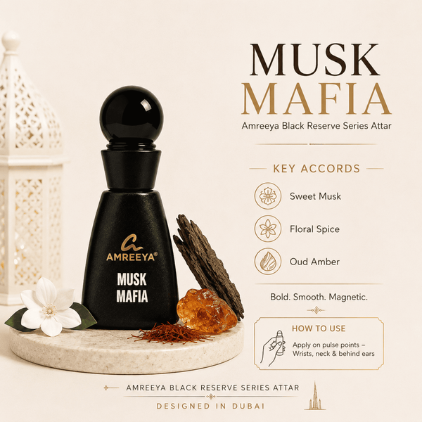 MUSK MAFIA Amreeya Black Reserve Series Attar 12ml – Premium Luxury Attar | Best Attar in India | Long Lasting Musky Attar