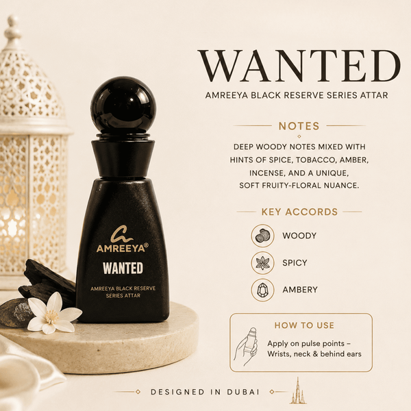 WANTED Amreeya Black Reserve Series Attar 12ml – Premium Dubai Inspired Luxury Attar | Best Attar in India