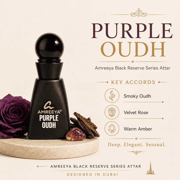 PURPLE OUDH Amreeya Black Reserve Series Attar 12ml – Premium Oud Attar | Best Attar in India | Luxury Arabic Attar