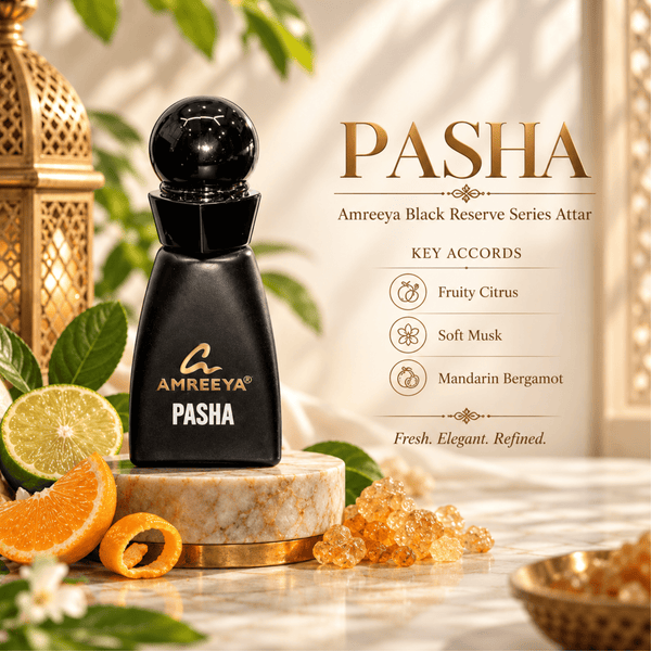 PASHA Amreeya Black Reserve Series Attar 12ml – Premium Luxury Attar | Best Attar in India | Long Lasting Citrus Musky Attar