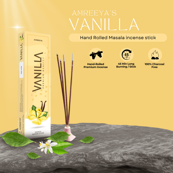 Amreeya Vanilla Hand-Rolled Masala Incense Sticks – 50g - Pack of 2