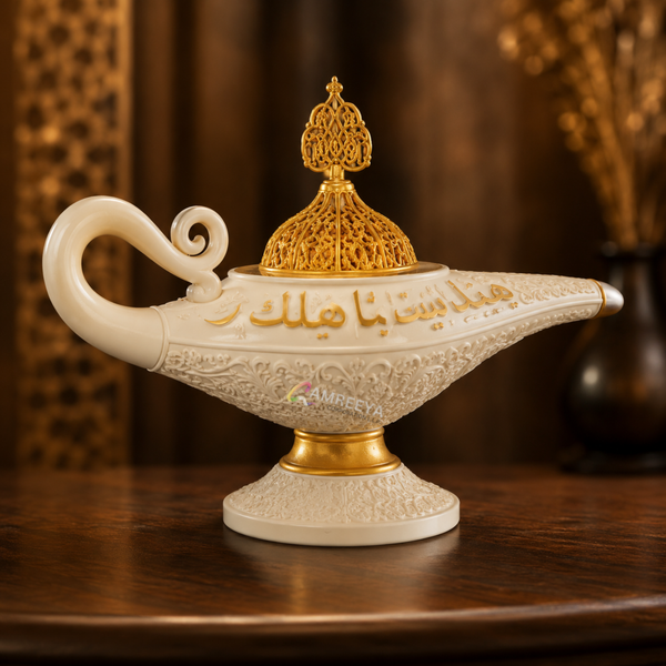 Imported White Aladdin Bakhoor Premium Ceramic Burner | Luxury Arabic Oud Burner | Premium Ceramic Incense Burner
