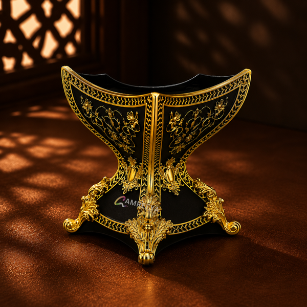 Imported Royal Premium Ceramic Black Bakhoor Burner – Luxury Arabic Incense Burner with Gold Detailing | Premium Arabian Oud Burner for Home Décoration