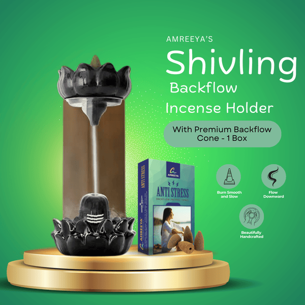 Amreeya Backflow Incense Cone Holder with Incense Cones - Big Shivling Design