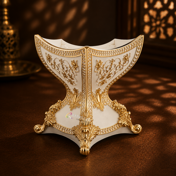 Imported Royal Premium Ceramic White Bakhoor Burner – Luxury Arabic Incense Burner with Gold Detailing | Premium Arabian Oud Burner for Elegant Home Décor