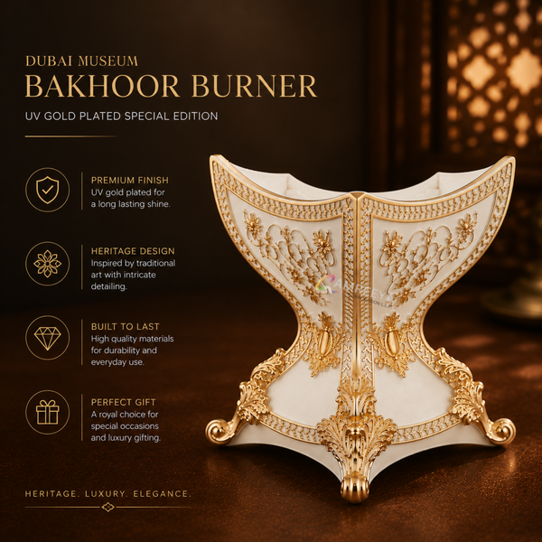Imported Royal Premium Ceramic White Bakhoor Burner – Luxury Arabic Incense Burner with Gold Detailing | Premium Arabian Oud Burner for Elegant Home Décor