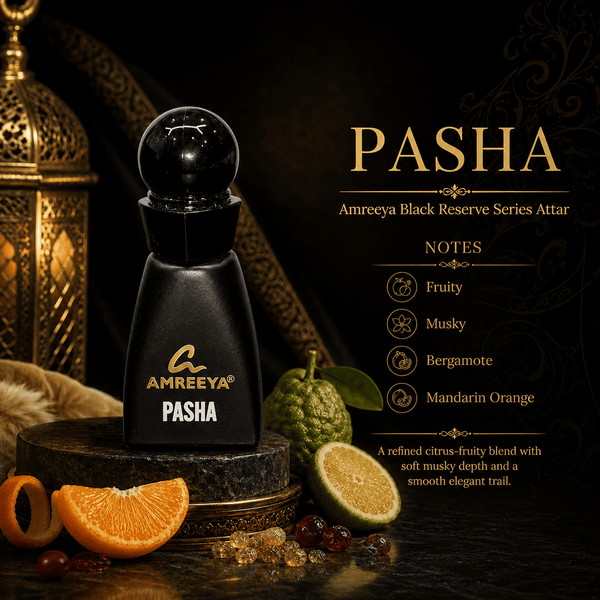 PASHA Amreeya Black Reserve Series Attar 12ml – Premium Luxury Attar | Best Attar in India | Long Lasting Citrus Musky Attar