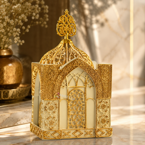 Imported Premium Ceramic Holy Kaaba Ivory Bakhoor Burner – Premium White & Gold Arabic Incense Burner | Luxury Oud Burner for Home Décor & Gifting