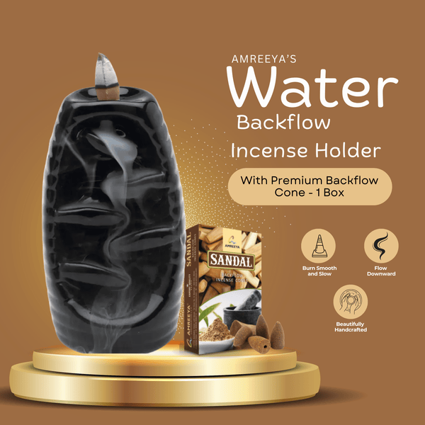 Amreeya Backflow Incense Cone Holder with Incense Cones - Water-Fountain Design