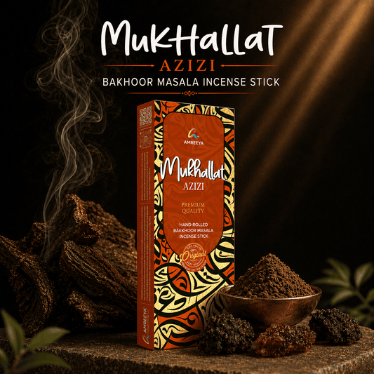 Mukhallat Azizi Bakhoor Masala Incense Sticks – Premium Hand Rolled Natural Charcoal Free Agarbatti - 50Grm