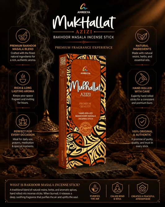 Mukhallat Azizi Bakhoor Masala Incense Sticks – Premium Hand Rolled Natural Charcoal Free Agarbatti - 50Grm