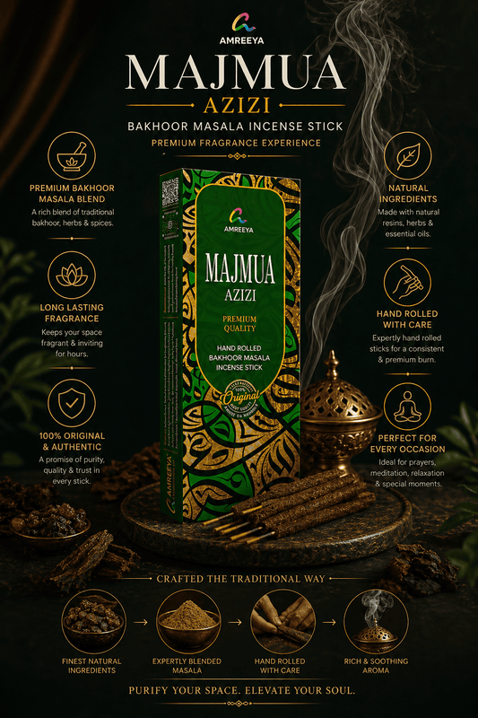 Majmua Azizi Bakhoor Masala Incense Sticks – Premium Hand Rolled Natural Charcoal Free Agarbatti - 50Grm
