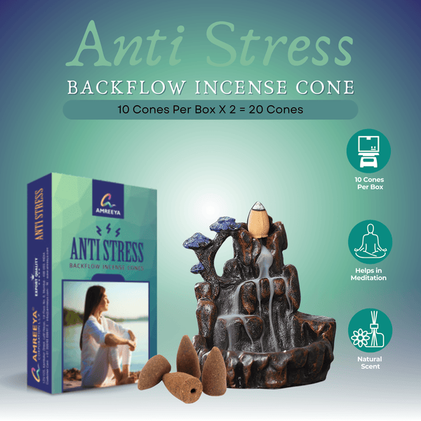 Amreeya Anti-Stress Backflow Incense Cones - 10 Cone/ Box - Pack of 2