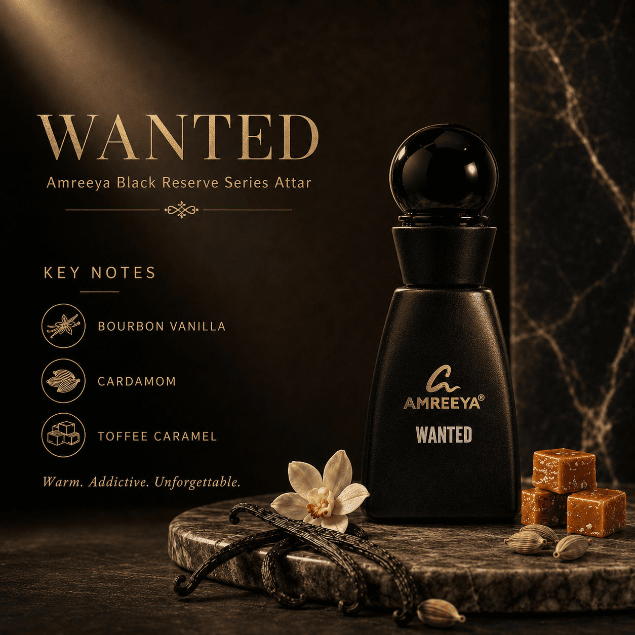 WANTED Amreeya Black Reserve Series Attar 12ml – Premium Dubai Inspired Luxury Attar | Best Attar in India