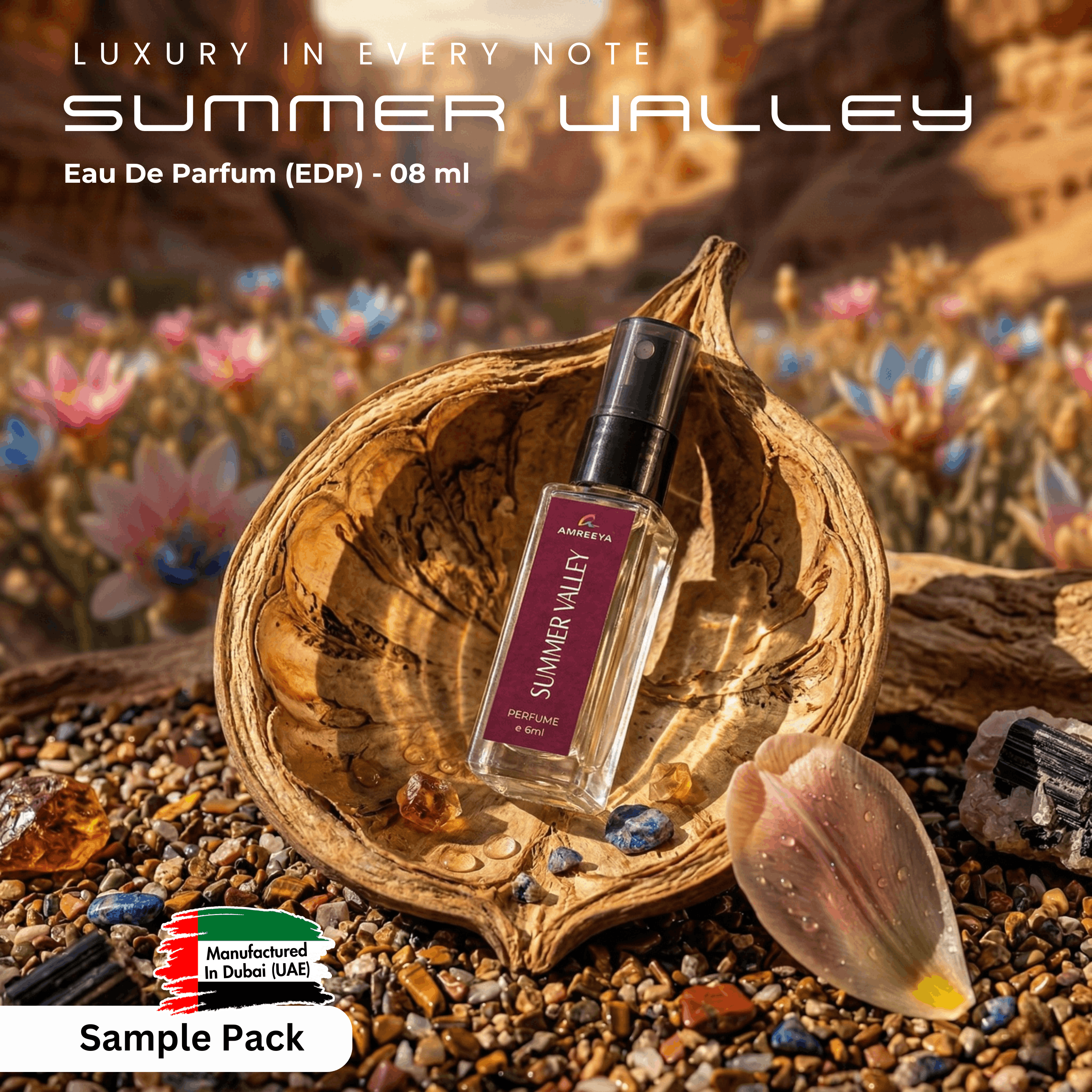 AMREEYA Summer Valley Perfume 8ml | Premium Eau De Parfum Sample Pack | Fresh Long Lasting Luxury Fragrance - 8ml