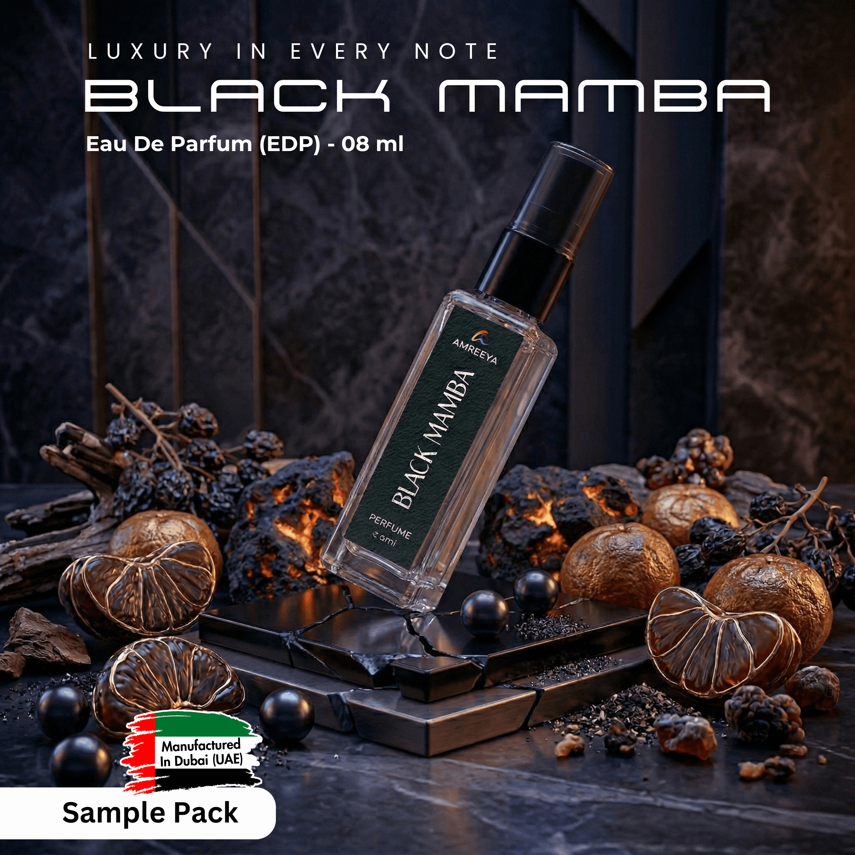 AMREEYA Black Mamba Perfume 8ml | Premium Eau De Parfum Sample Pack | Bold Long Lasting Luxury Fragrance - 8ml