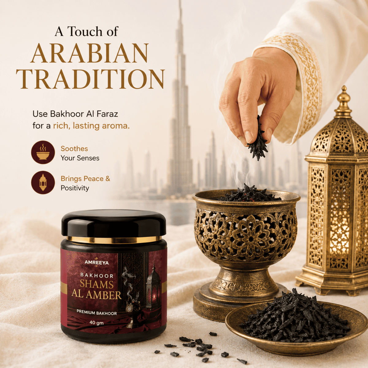 Amreeya Bakhoor Shams Al Amber Premium Bakhoor Chips  Luxury Arabian Amber Fragrance, Handcrafted Oriental Bakhoor, 40g Pack