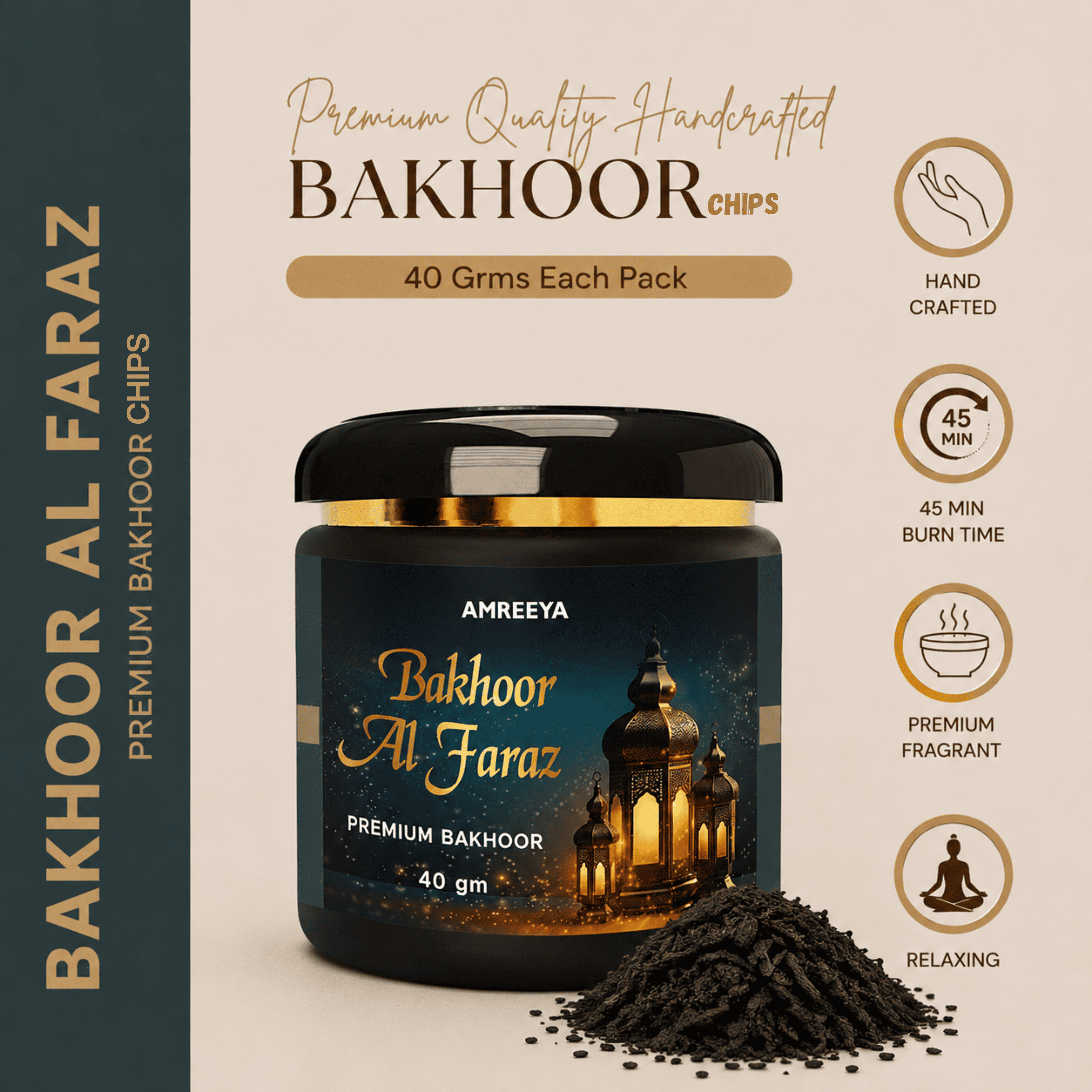 Amreeya Bakhoor Al Faraz Premium Bakhoor Chips  Luxury Arabian Fragrance, Handcrafted Oriental Bakhoor, 40g Pack