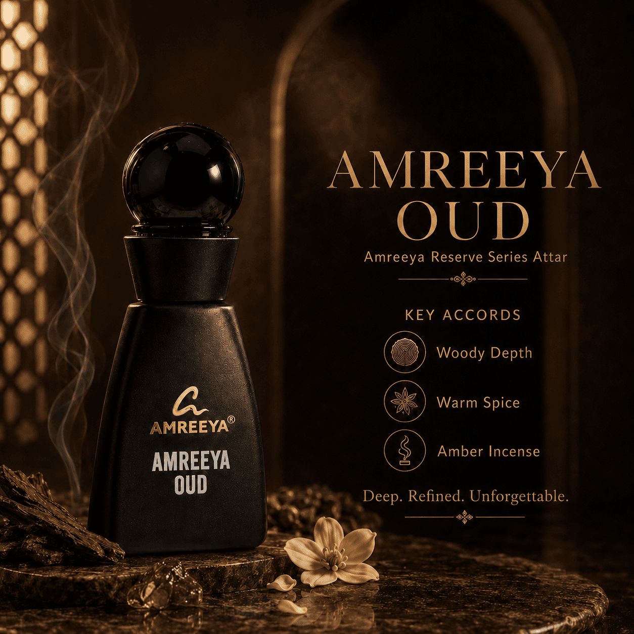 AMREEYA OUD Amreeya Black Reserve Series Attar 12ml – Premium Oud Attar | Best Attar in India | Dubai Inspired Luxury Attar