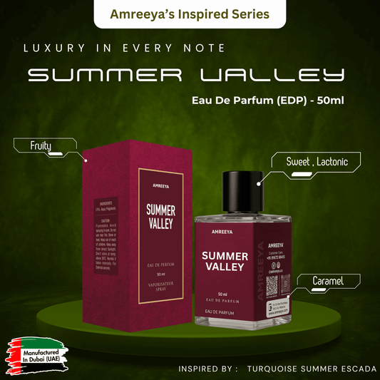 Amreeya Summer Valley – Fruity Sweet Luxury Perfume | Inspired by Escada Turquoise Summer | Long-Lasting Unisex Fragrance - 50ml