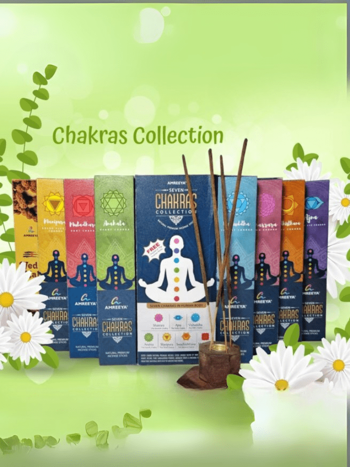 Amreeya Seven Chakras Collection Incense Sticks+ Vedic Mala Pack Of 8