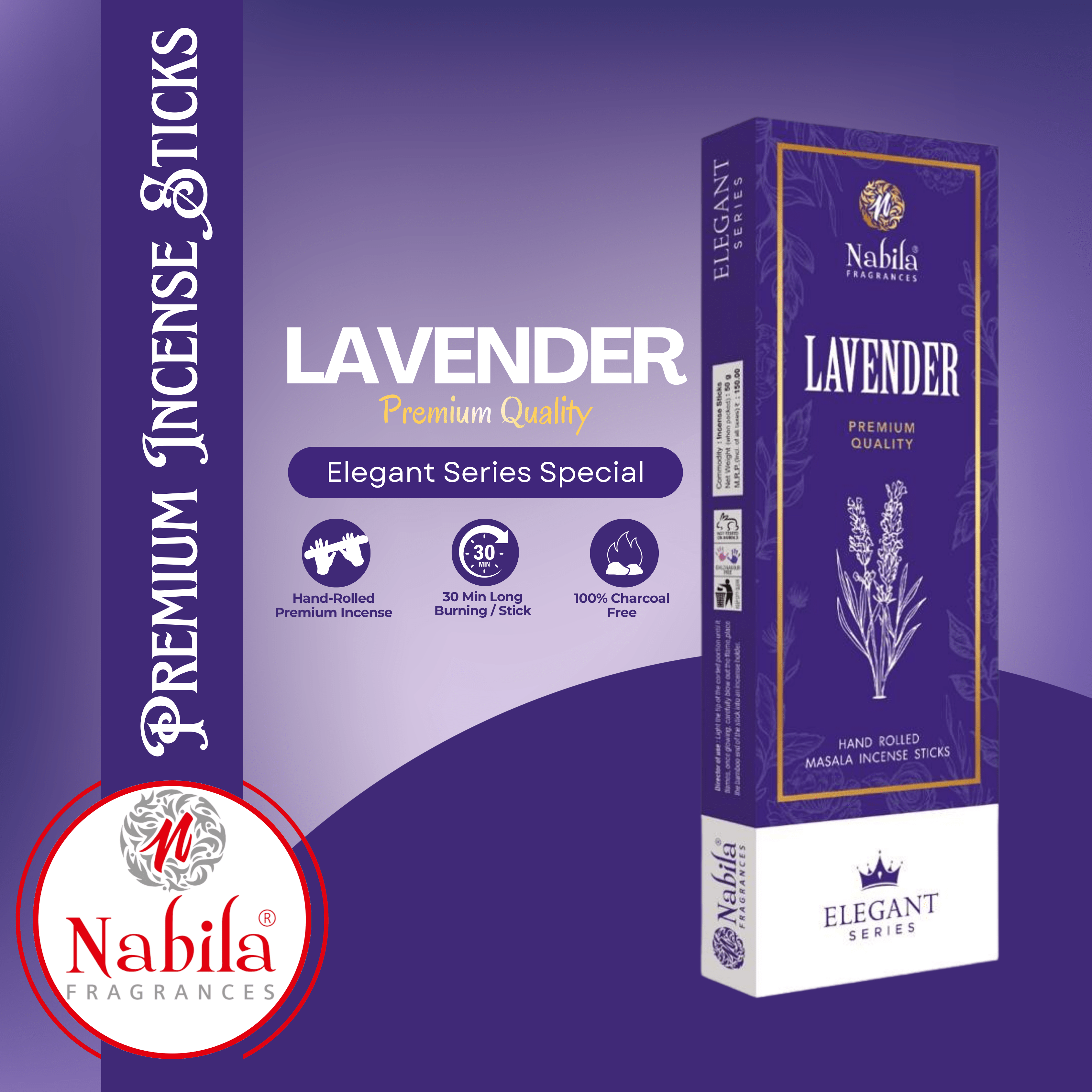 Nabila Lavender – Premium Hand Rolled Incense Sticks for Relaxation & Calm Ambience - 50G