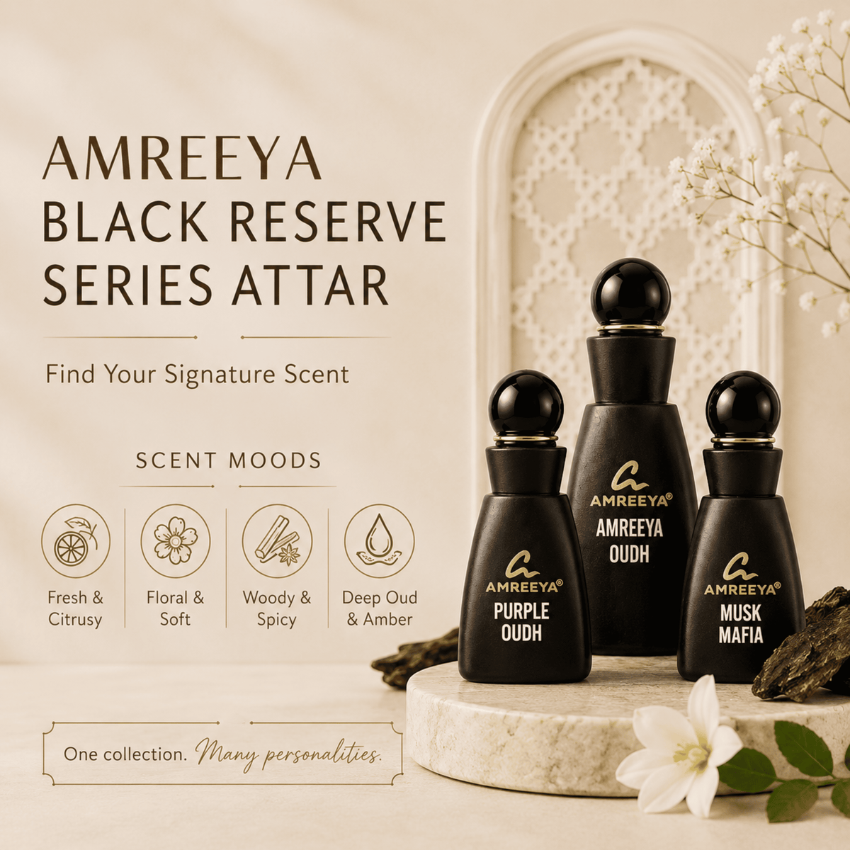 OUDH AL ASWAD Amreeya Black Reserve Series Attar 12ml – Premium Oud Attar | Best Attar in India | Luxury Arabic Attar