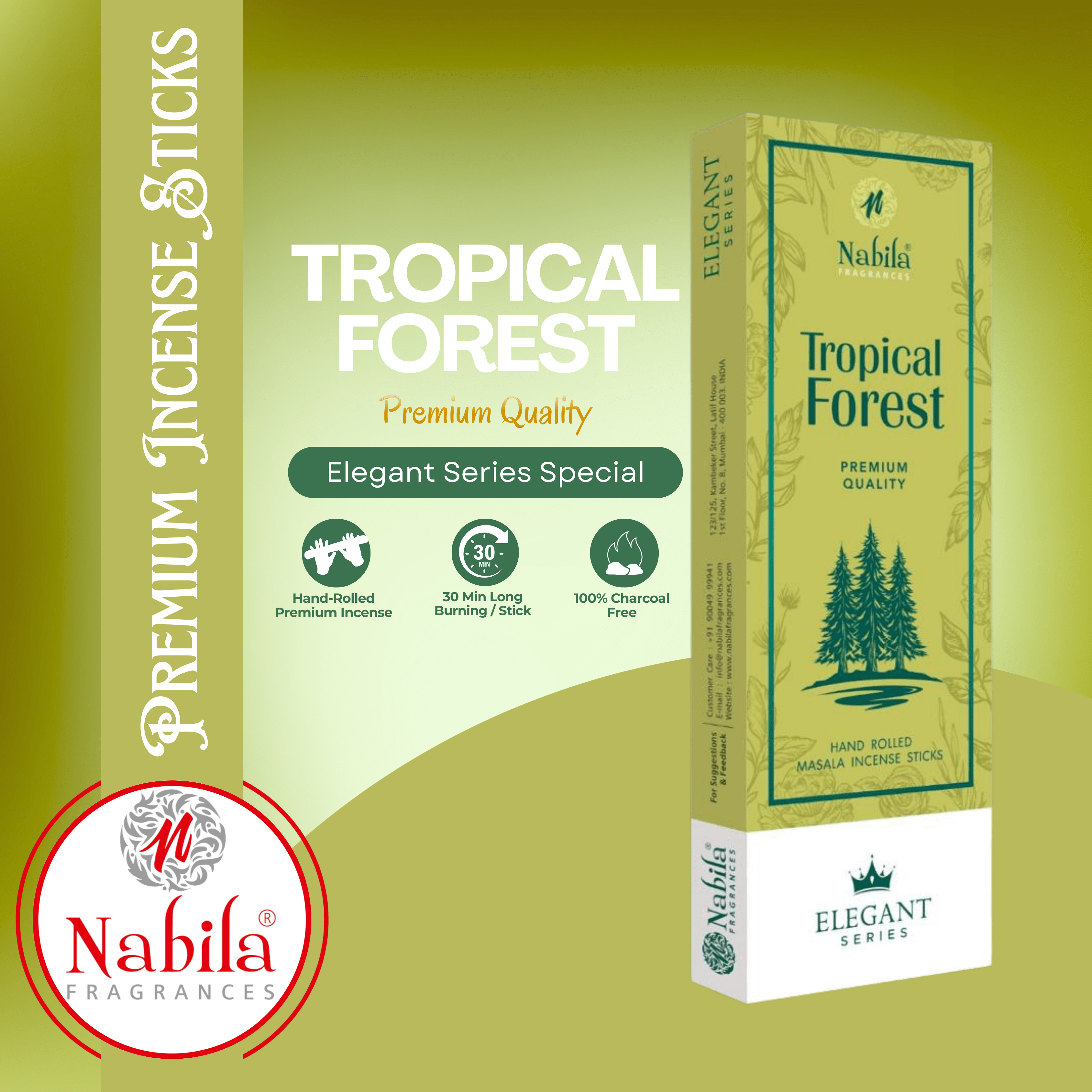Nabila Tropical Forest – Premium Hand Rolled Incense Sticks for Natural Aromatic Experience - 50G