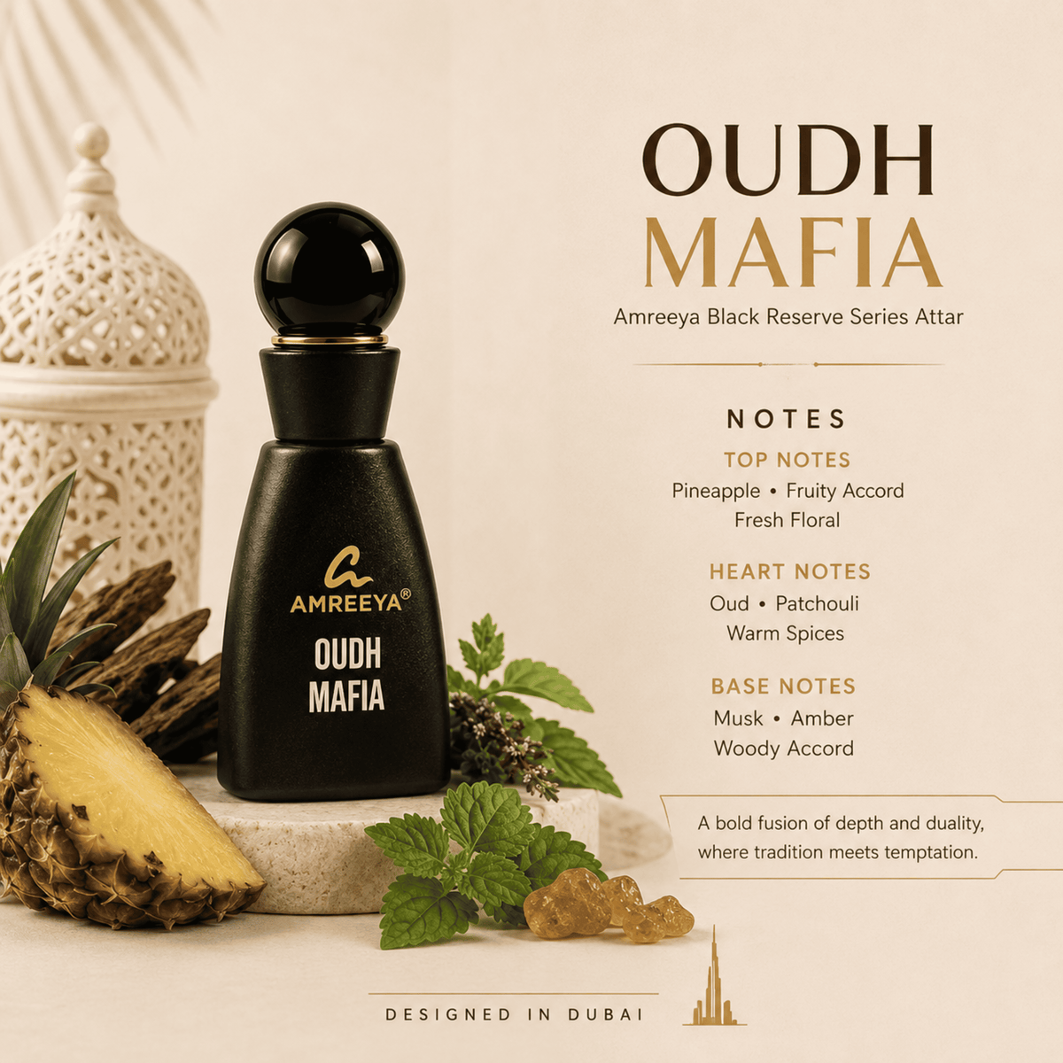 OUDH MAFIA Amreeya Black Reserve Series Attar 12ml – Premium Oud Attar | Best Attar in India | Long Lasting Luxury Attar