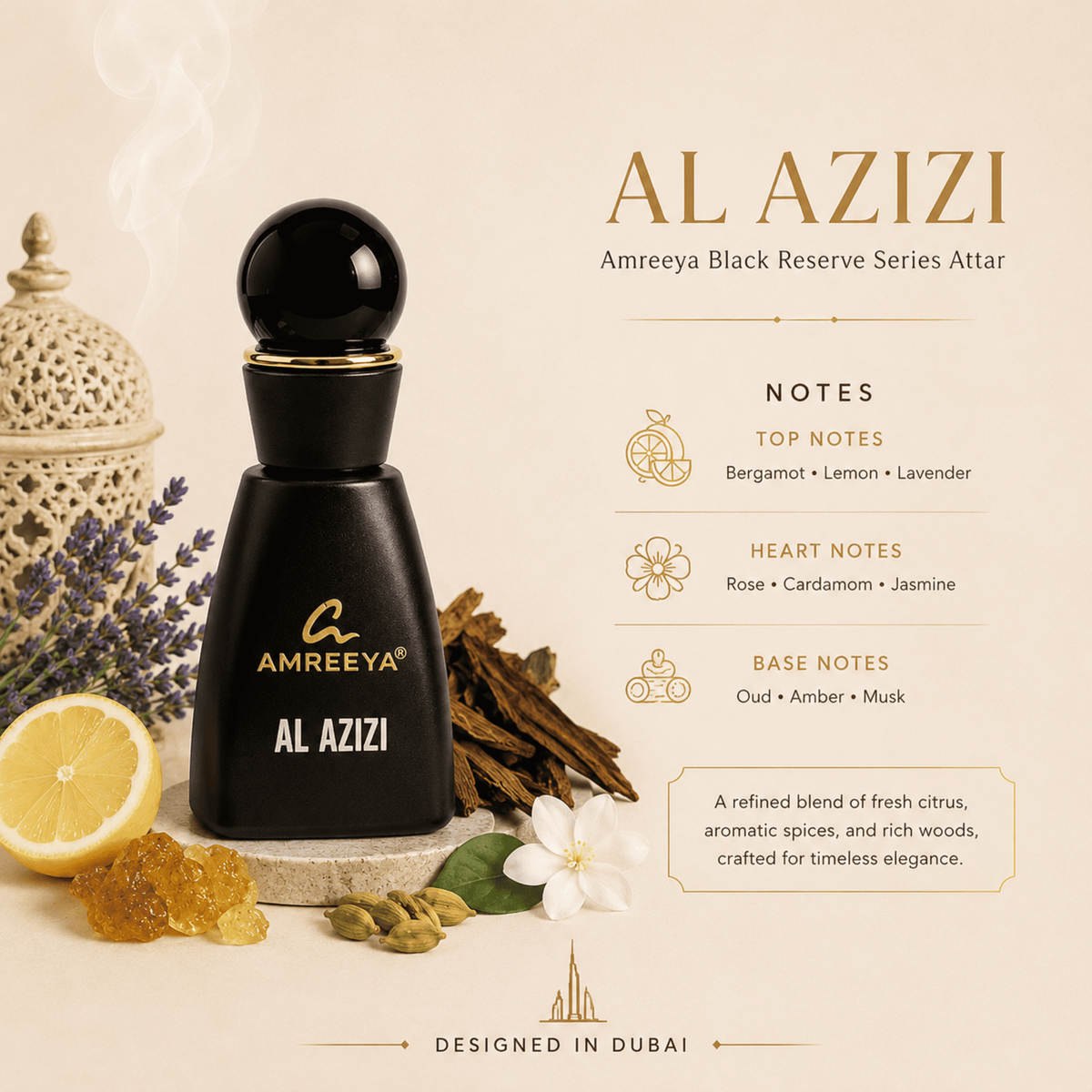 AL AZIZI Amreeya Black Reserve Series Attar 12ml – Premium Oud Attar | Best Attar in India | Luxury Arabic Attar