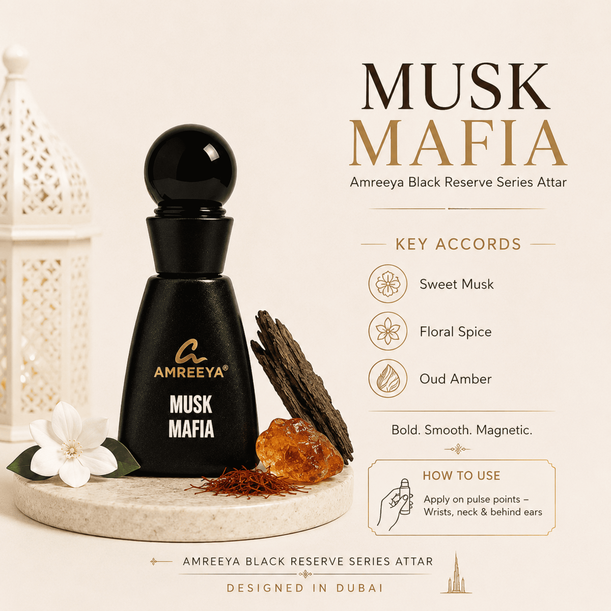 MUSK MAFIA Amreeya Black Reserve Series Attar 12ml – Premium Luxury Attar | Best Attar in India | Long Lasting Musky Attar