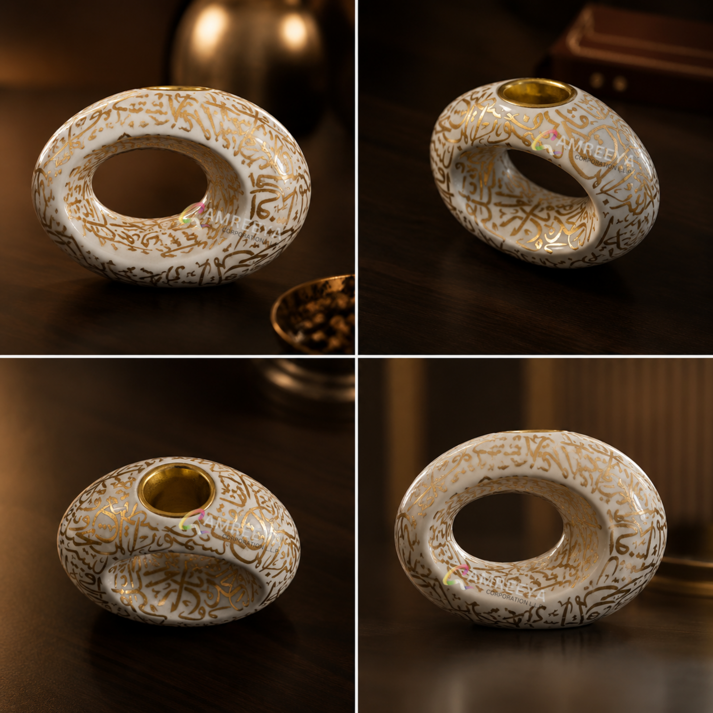 Imported White Dubai Museum Bakhoor Burner – Premium Ceramic Arabic Incense Burner with Gold Calligraphy | Luxury Oud Burner | Imported Bakhoor Burner for Home, Office & Gifting