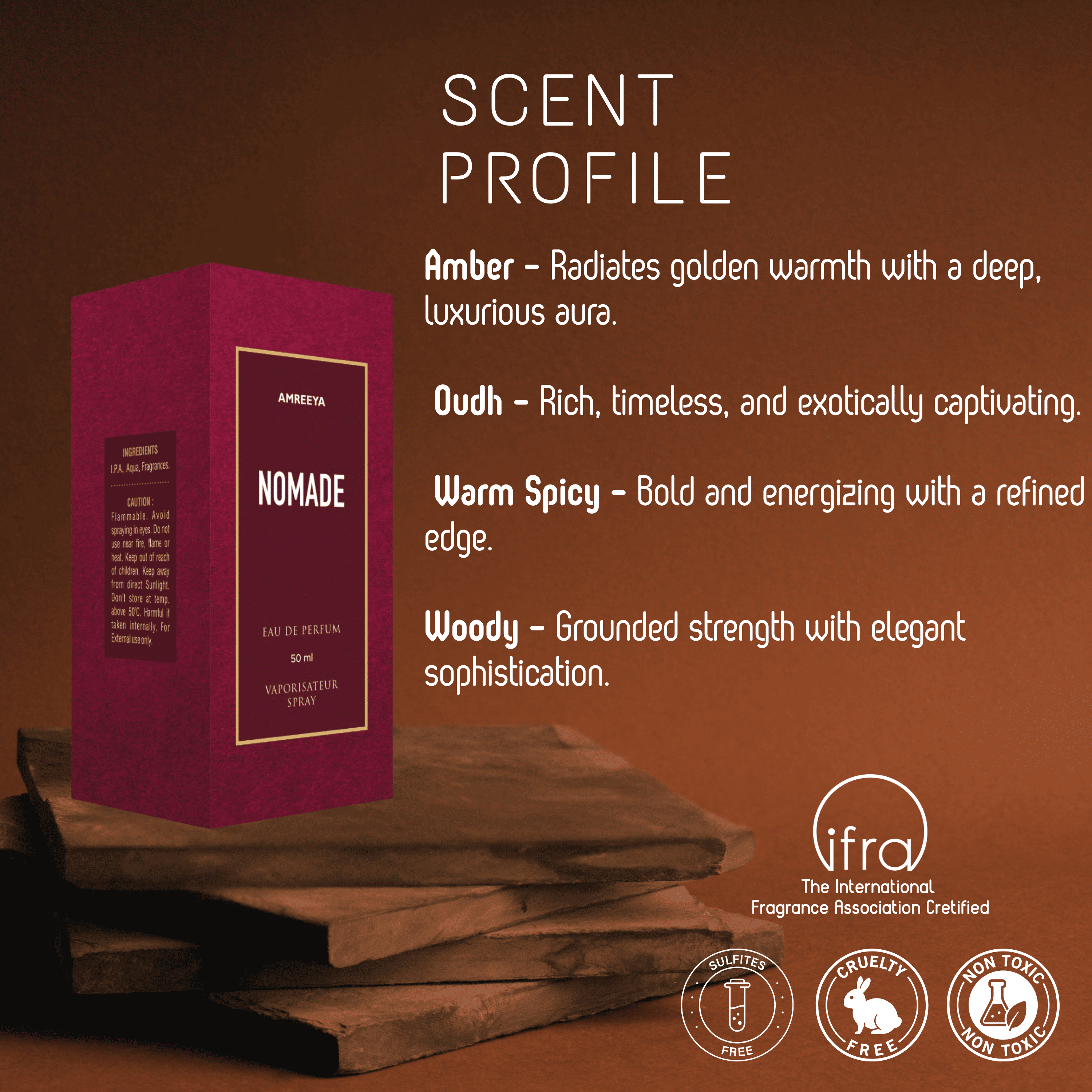 Amreeya Nomade – Amber Oudh Luxury Perfume I AMBER, OUDH, WARM SPICY, SMOKY, WOODY, FRUITS, Inspired by OMBRE NOMADE  - 50ml