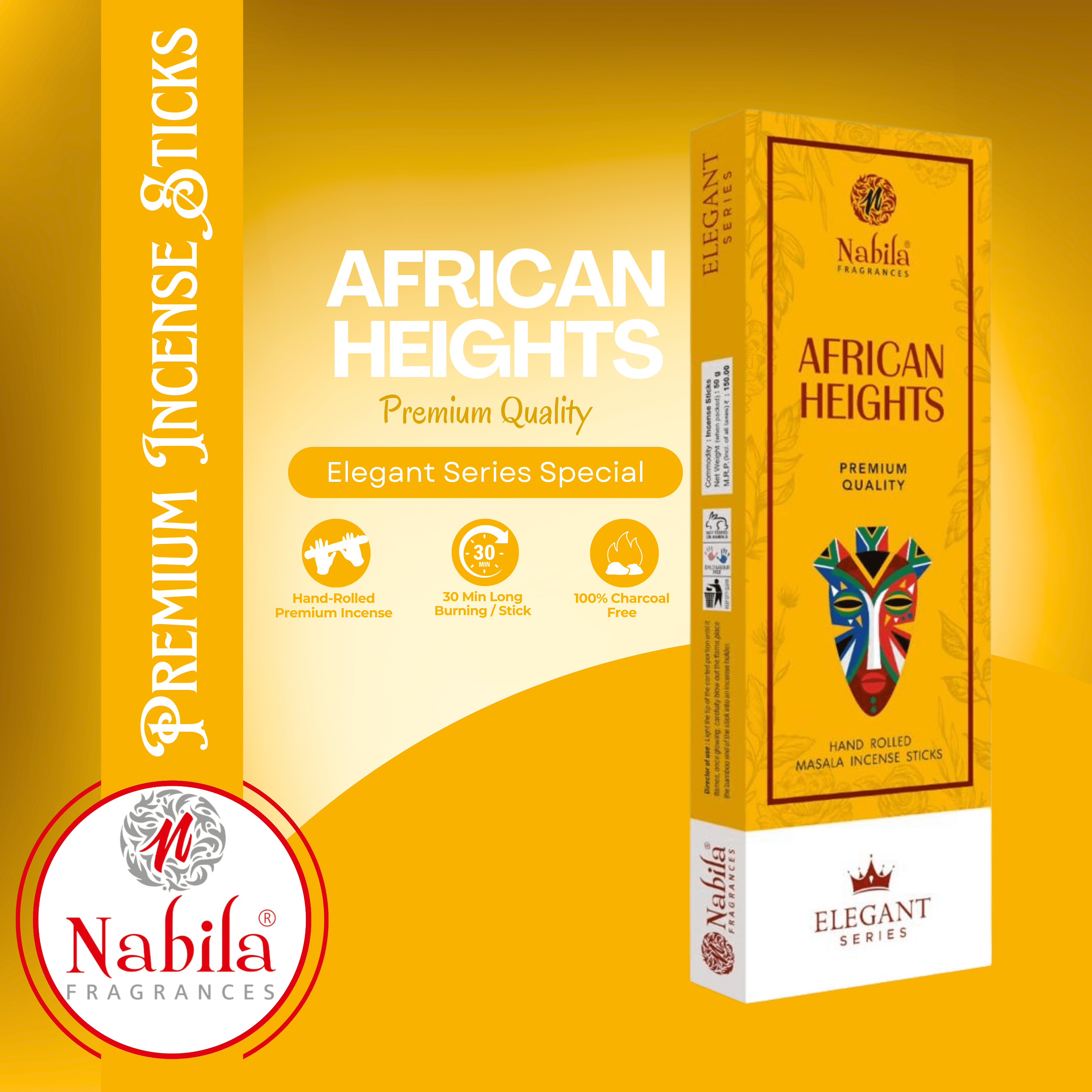 Nabila African Heights – Premium Hand Rolled Incense Sticks with Bold & Exotic Aroma - 50G