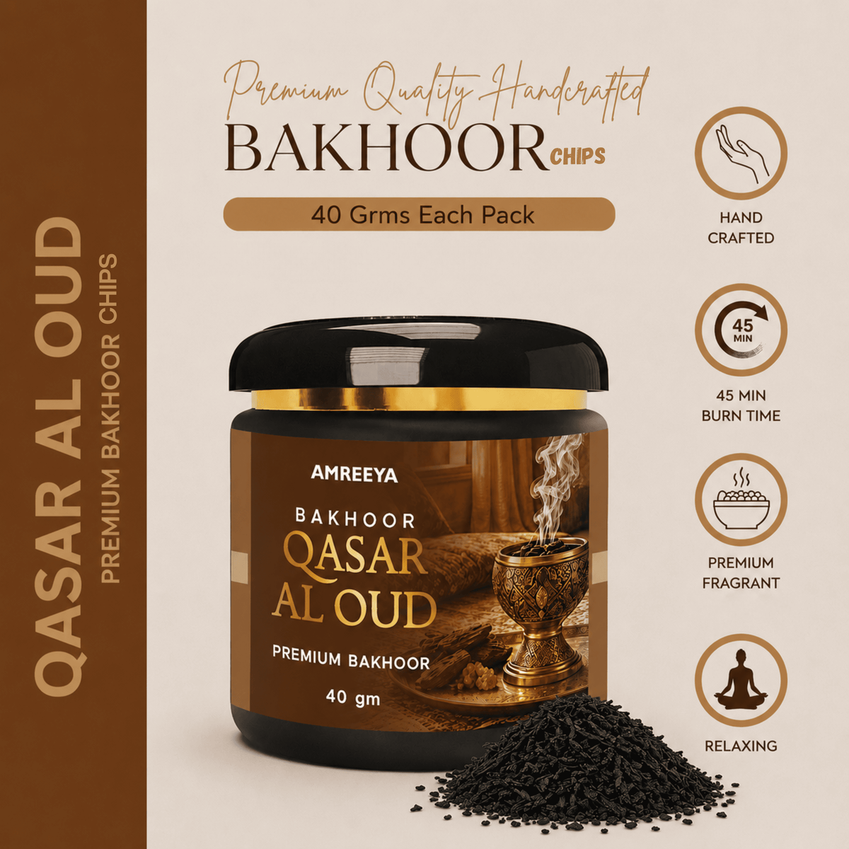 Amreeya Premium Bakhoor Chips Combo Kit  Choose Your Favourite Bakhoor | Wooden Burner, Attar Roll-On & Charcoal