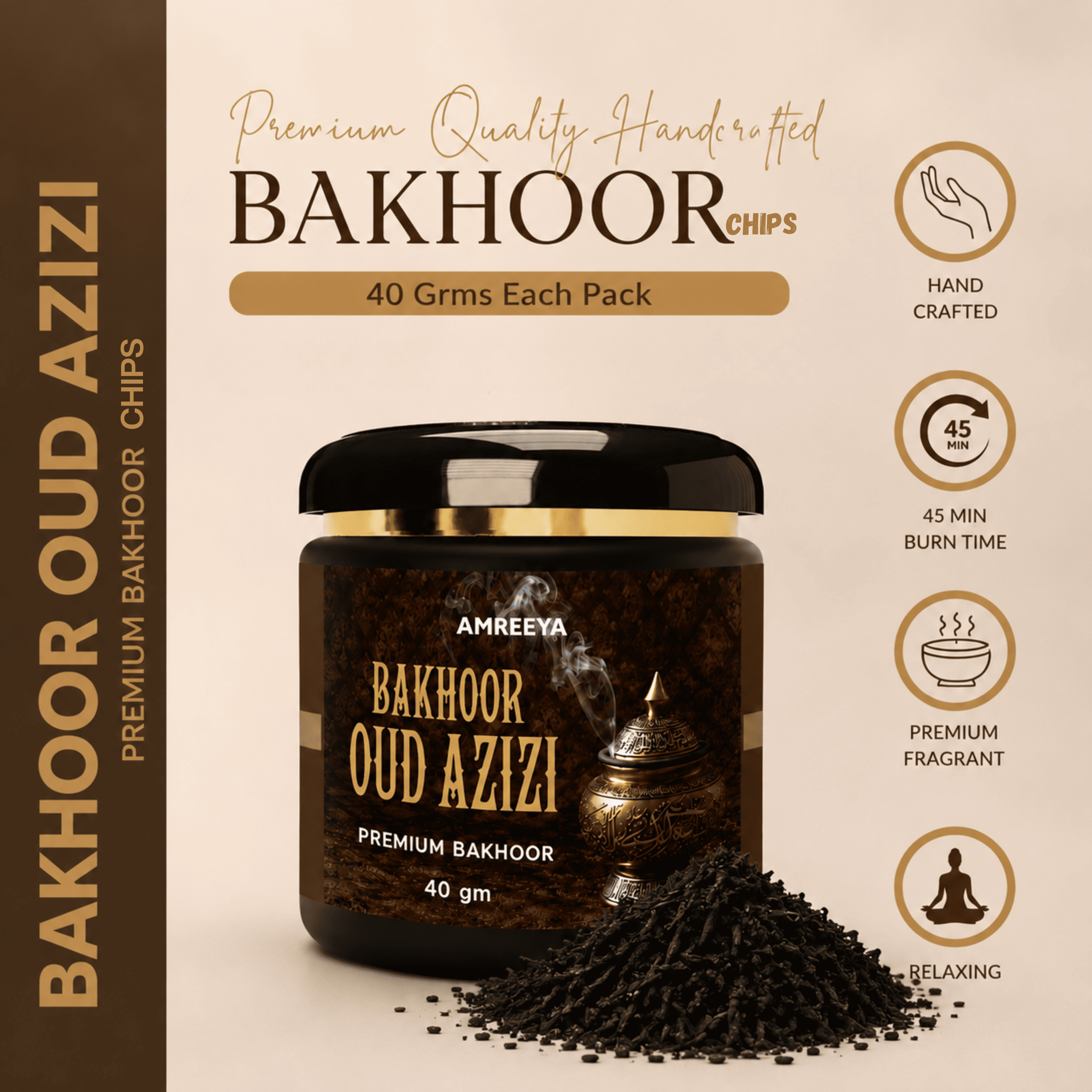 Amreeya Premium Bakhoor Chips Combo Kit  Choose Your Favourite Bakhoor | Wooden Burner, Attar Roll-On & Charcoal