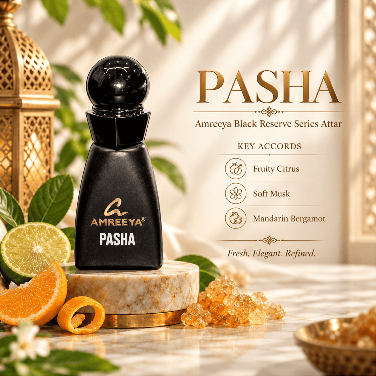 PASHA Amreeya Black Reserve Series Attar 12ml – Premium Luxury Attar | Best Attar in India | Long Lasting Citrus Musky Attar