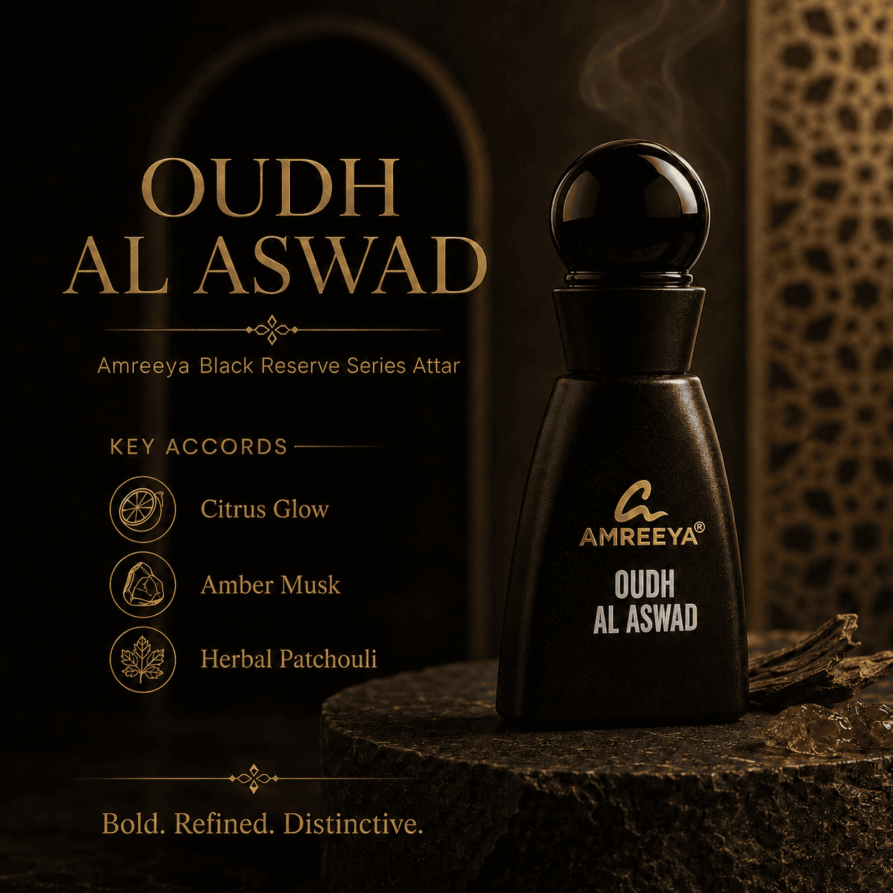 OUDH AL ASWAD Amreeya Black Reserve Series Attar 12ml – Premium Oud Attar | Best Attar in India | Luxury Arabic Attar