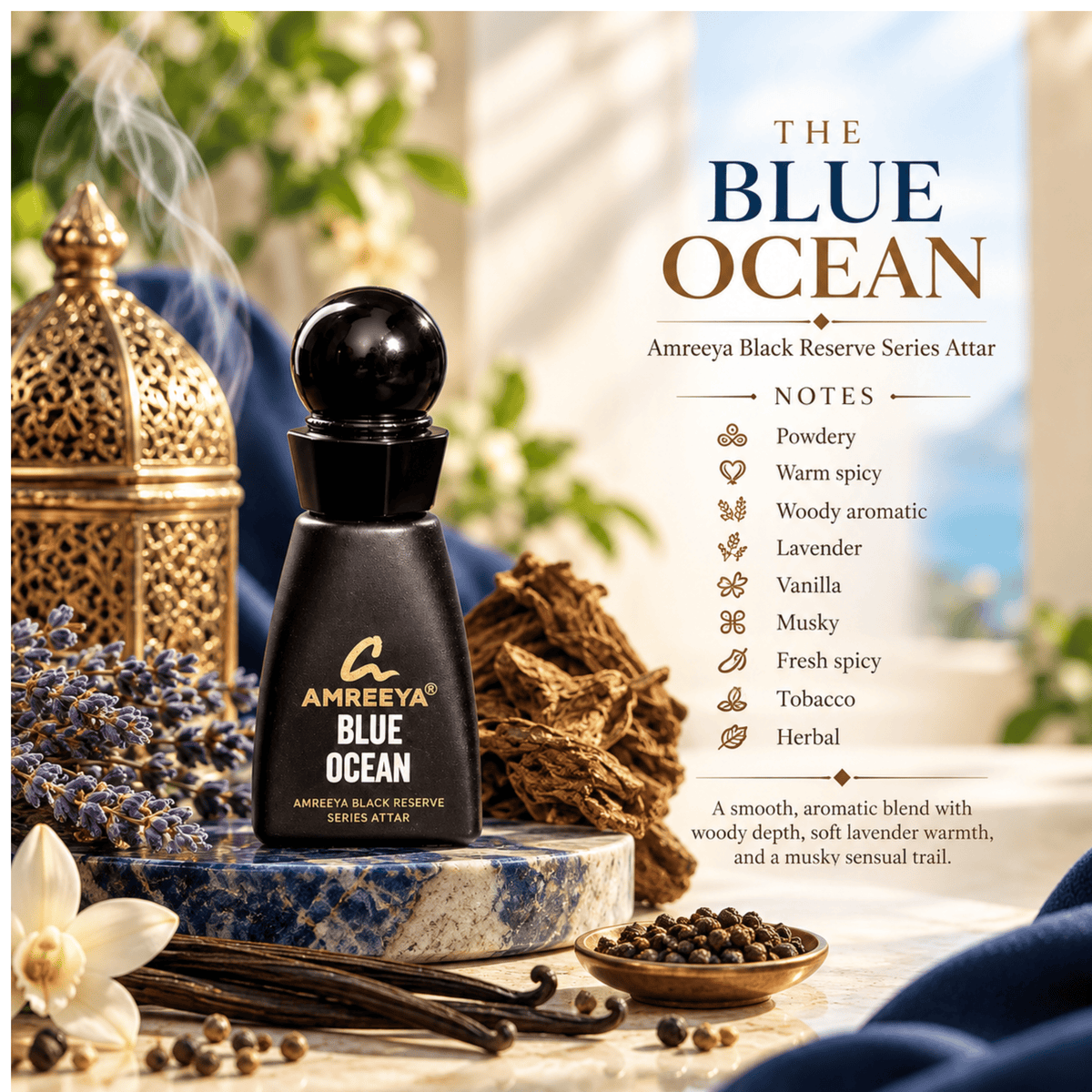 THE BLUE OCEAN Amreeya Black Reserve Series Attar 12ml – Premium Luxury Attar | Best Attar in India | Long Lasting Dubai Inspired Attar