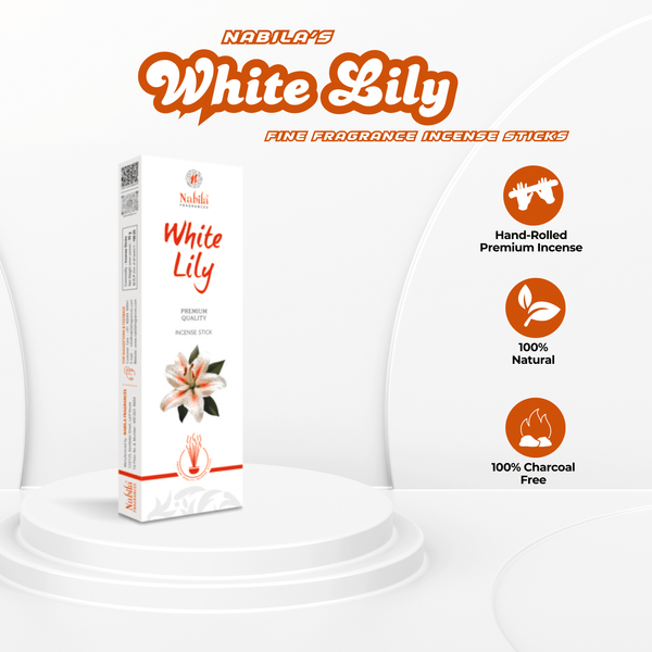 Nabila Fine Fragrance – White Lily Premium Incense Sticks - 90 Grm - Pack of 2