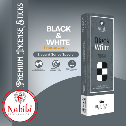 Nabila Black & White – Premium Hand Rolled Incense Sticks with Deep, Balanced Aromatic Blend - 50G