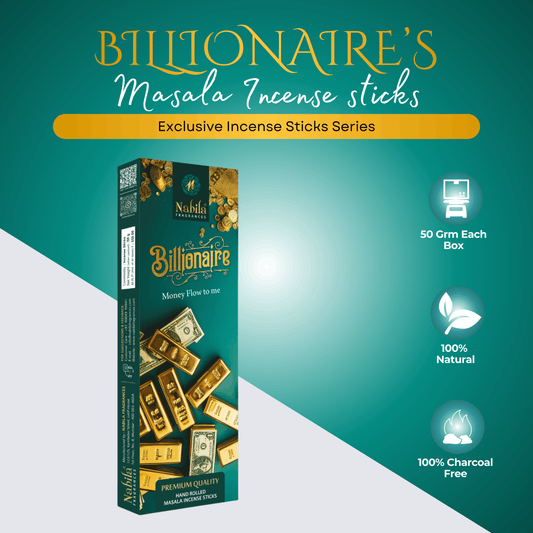 AMREEYA Billionaire Masala Incense Sticks Premium Hand Rolled Charcoal Free Long Lasting Fragrance - 50 Grm/Pack - Pack of 2