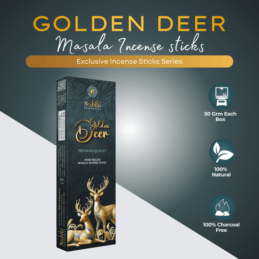 AMREEYA Golden Deer Masala Incense Sticks Premium Hand Rolled Charcoal Free Long Lasting Fragrance - 50 Grm/Pack - Pack of 2