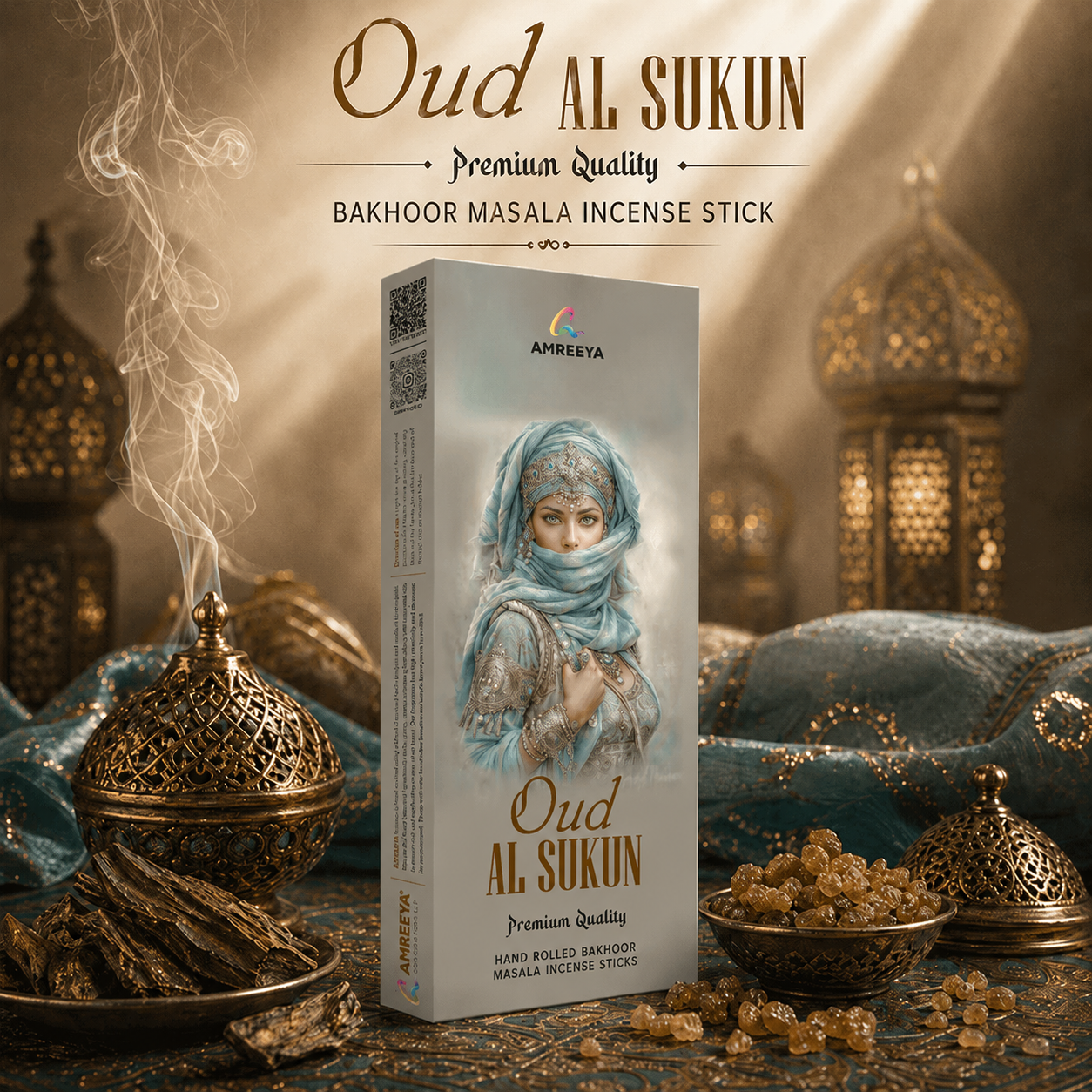 Oud Al Sukun Bakhoor Masala Incense Sticks – Premium Hand Rolled Natural Charcoal Free Agarbatti - 50Grm