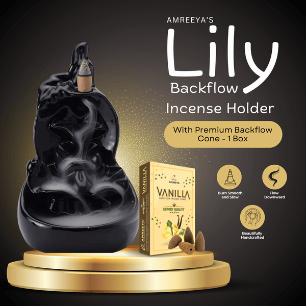 Amreeya Backflow Incense Cone Holder with Incense Cones - Lily Design