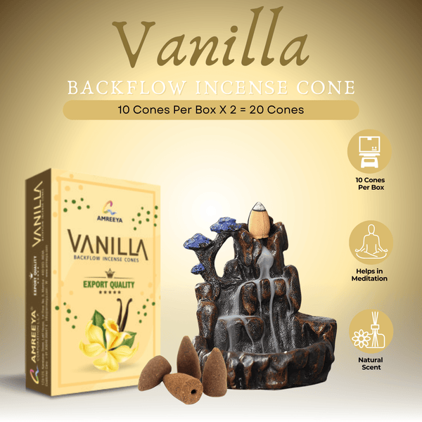 Amreeya Vanilla Bliss Backflow Incense Cones  - 10 Cone/ Box - Pack of 2