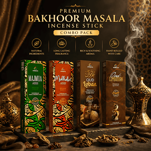 Amreeya Premium Bakhoor Masala Incense Sticks Combo Pack – Long Lasting Natural Charcoal Free Agarbatti (Pack of 4)