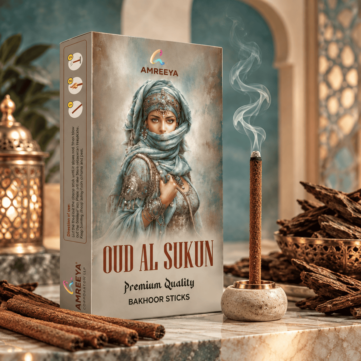 Amreeya Oud Al Sukun Bakhoor Bambooless Dhoop Sticks - 50 Grm